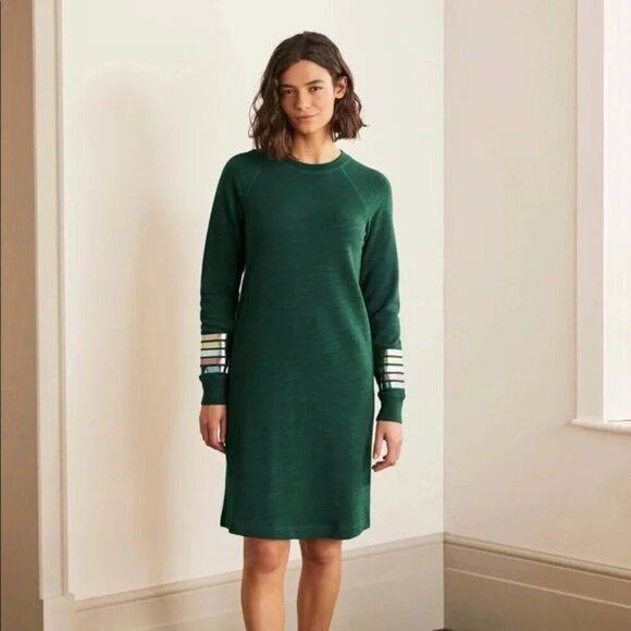 Boden Mabel Sweatshirt Dress Size 6 Green Metallic Stripes Preppy Comfy Casual - Picture 1 of 10
